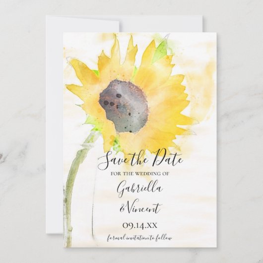 ホワイトウォーターの黄色のひまわり結婚の色 セーブザデート (正面)