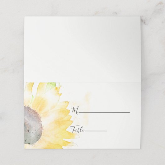 ホワイトウォーターの黄色のひまわり結婚の色 プレイスカード (外部開封)