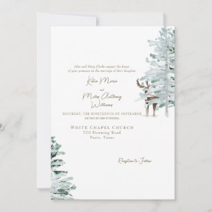 ホワイトウォーターカラーウッドランドディアー結婚式招待状 招待状