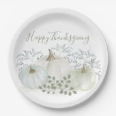 ホワイトウォーターカラーカボンプキンサンクスギビング ペーパープレート (正面)