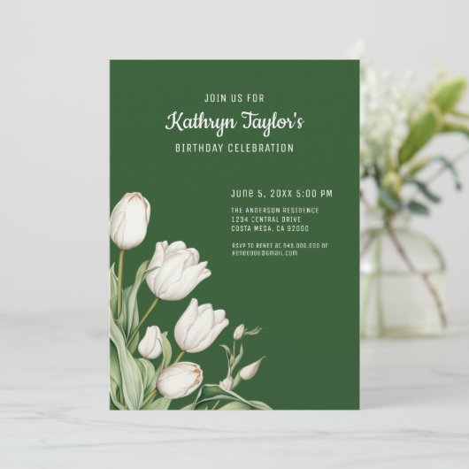 ホワイトウォーターカラーチューリップ誕生日パーティーの招待 招待状 (スタンド正面)