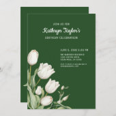 ホワイトウォーターカラーチューリップ誕生日パーティーの招待 招待状 (正面/裏面)