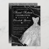 ホワイトウォーターカラードレス&グリッターアガテスウィート16 招待状 (正面/裏面)