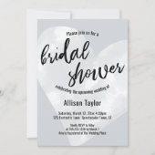 ホワイトウォーターカラーハートライトグレーブライダルシャワー 招待状 (正面)