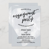 ホワイトウォーターカラーハート婚約パーティライトグレー 招待状 (正面/裏面)