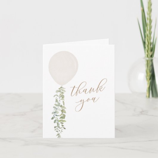 ホワイトウォーターカラーバルーン ユーカリ ベビーシャワー サンキューカード (正面)