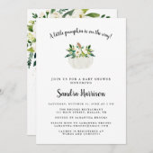 ホワイトウォーターカラーフローラカボチャ赤ちゃんシャワー 招待状 (正面/裏面)