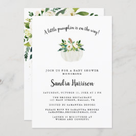 ホワイトウォーターカラーフローラカボチャ赤ちゃんシャワー 招待状