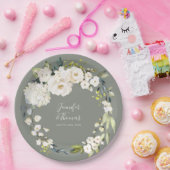 ホワイトウォーターカラーフローラセージ結婚グリーン ペーパープレート (パーティー)