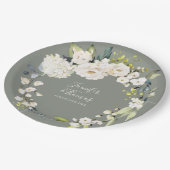ホワイトウォーターカラーフローラセージ結婚グリーン ペーパープレート (アングル)
