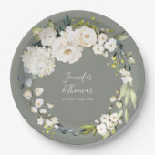 ホワイトウォーターカラーフローラセージ結婚グリーン ペーパープレート (正面)