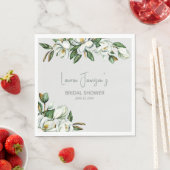 ホワイトウォーターカラーマグノリアグリーンリーブライダルシャワー スタンダードランチョンナプキン (インサイチュ)