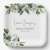 ホワイトウォーターカラーマグノリアグリーンリーブライダルシャワー ペーパープレート (正面)