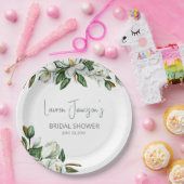 ホワイトウォーターカラーマグノリアグリーンリーブライダルシャワー ペーパープレート (パーティー)