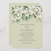 ホワイトウォーターカラーリリーグリーンリー結婚金ゴールド 招待状 (正面/裏面)