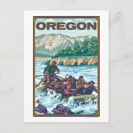 ホワイトウォーターラフティング – ヴィンテージ旅行ポスター ポストカード (正面)