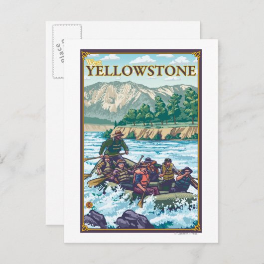ホワイトウォーターラフティング – 西イエローストーン,モンタナ ポストカード (正面/裏面)