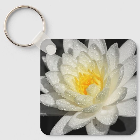 ホワイトウォーターリリー写真キーチェーン キーホルダー (正面)