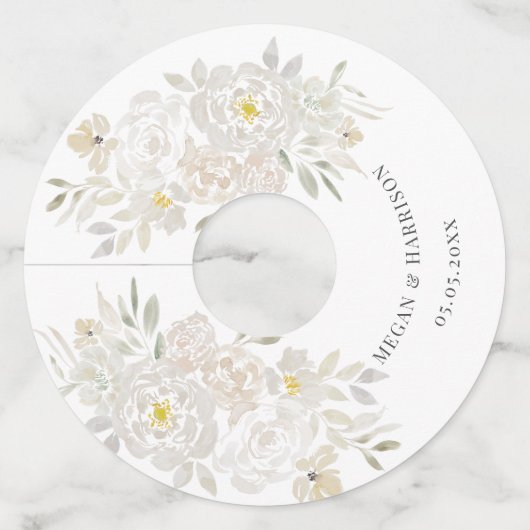 ホワイトウォーター結婚カラーフラワーズワイングラスラベル ワイングラスタグ (正面)