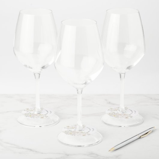 ホワイトウォーター結婚カラーフラワーズワイングラスラベル ワイングラスタグ (セット)