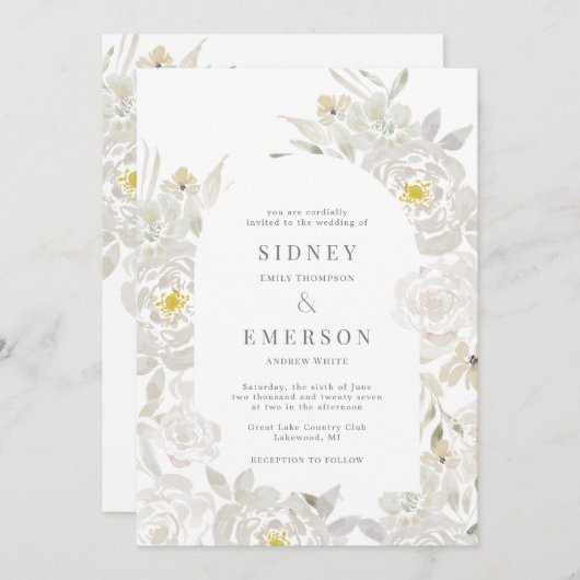 ホワイトウォーター結婚カラー牡丹のアーチ招待状 招待状 (正面/裏面)