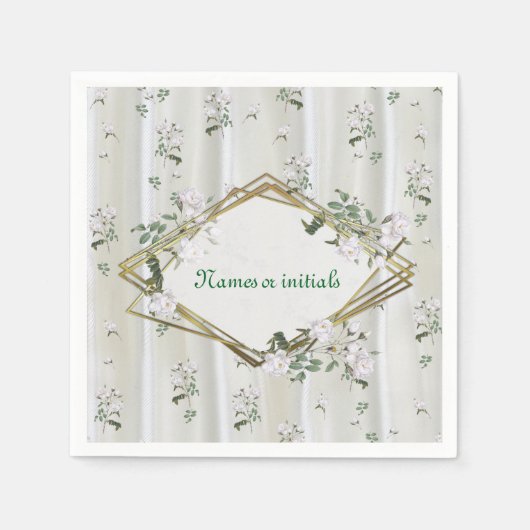 ホワイトウォーター絵を描カラーバラオンシャンパンシルク スタンダードカクテルナプキン (正面)