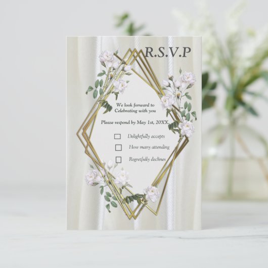 ホワイトウォーター絵を描カラーバラオンシャンパンシルク 出欠カード (スタンド正面)