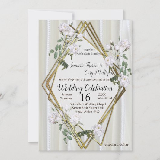 ホワイトウォーター絵を描カラーバラオンシャンパンシルク 招待状 (正面)