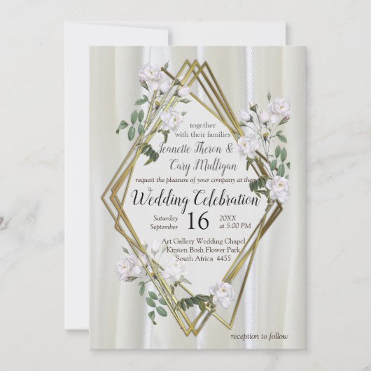 ホワイトウォーター絵を描カラーバラオンシャンパンシルク 招待状 (正面)