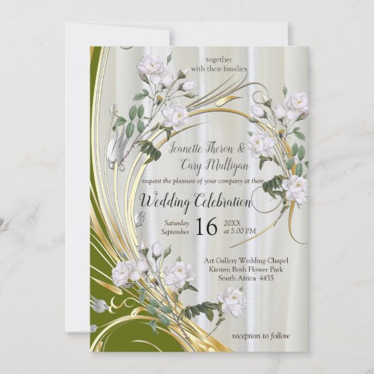 ホワイトウォーター絵を描カラーバラオンシャンパンシルク 招待状 (正面)