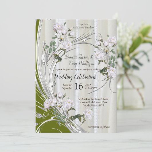 ホワイトウォーター絵を描カラーバラオンシャンパンシルク 招待状 (スタンド正面)