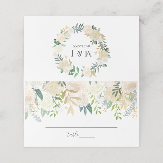 ホワイトウォーター色のフローラ結婚ズ プレイスカード (外部開封)