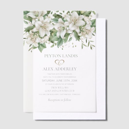 ホワイトウォーター色のフローラ結婚ズ ベラム紙招待状 (オフセット)
