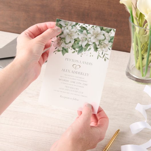 ホワイトウォーター色のフローラ結婚ズ ベラム紙招待状 (ポータブル)