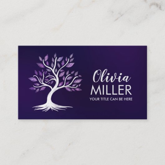 ホワイトウォーター色の木 – 紫離れ色 名刺 (正面)