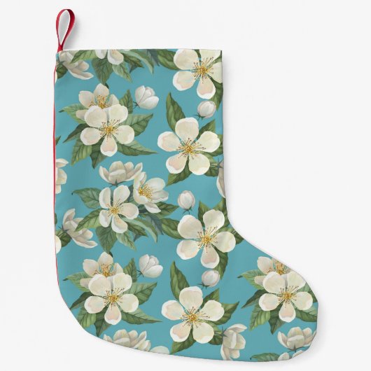 ホワイトウォーター色の花の緑葉の花 スモールクリスマスストッキング (正面)