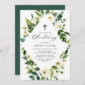 ホワイトウォーター色の離れフローラフレーム《キリスト教》洗礼式や命名式 招待状 (正面/裏面)