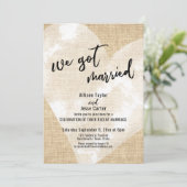 ホワイトウォーター色ハート得We Burlap結婚したパーティー 招待状 (スタンド正面)