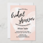 ホワイトウォーター色ハート赤面ピンクブライダルシャワー 招待状 (正面)