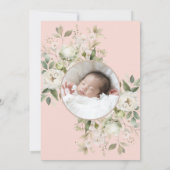 ホワイトウォーター色フローラとベビー写真バプテスマ 招待状 (裏面)