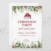 ホワイトウォーター色フローラクリスマスパーティー招待状 招待状 (正面/裏面)