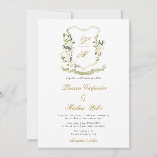 ホワイトウォーター色フローラクレスト結婚式招待状 招待状 (正面)