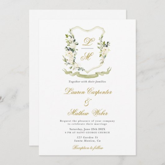 ホワイトウォーター色フローラクレスト結婚式招待状 招待状 (正面/裏面)