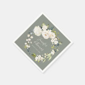 ホワイトウォーター色フローラリースオンセージグリーン スタンダードカクテルナプキン (角)