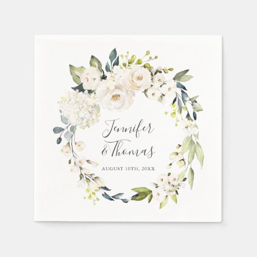 ホワイトウォーター色フローラ結婚リース スタンダードカクテルナプキン (正面)