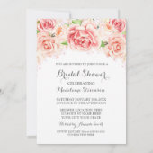 ホワイトウォーター色フローラ赤面ピンクブライダルシャワー 招待状 (裏面)