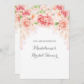 ホワイトウォーター色フローラ赤面ピンクブライダルシャワー 招待状 (正面/裏面)