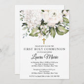 ホワイトウォーター色花模様ファーストホーリーコミュニオン 招待状 (正面/裏面)