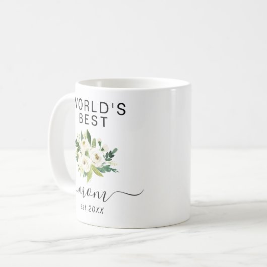 ホワイトウォーター・カラー・フラワーズワールドの最高のママスクリプト コーヒーマグカップ (正面左)