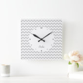 ホワイトウォール時計のグレーシェブロン スクエア壁時計 (ホーム)